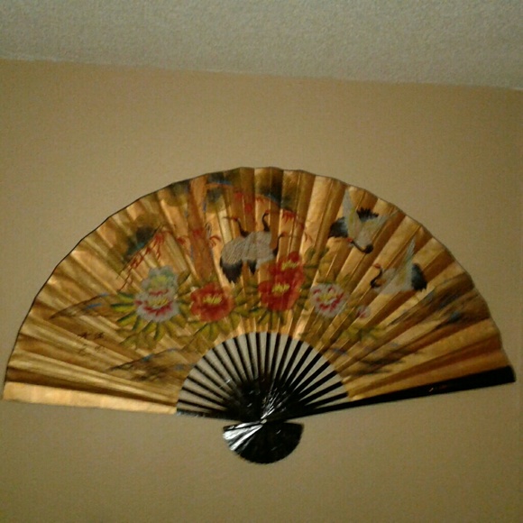 Vintage Wall Art Hand Painted Paper Fan 52 38 Decor Poshmark